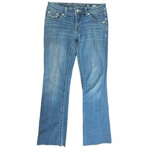 Miss Me Womens Embellished Bootcut Blue Denim Raw Hem Jeans 29x30